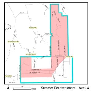 Map of reassessment area for week of August 20th, 2023. 