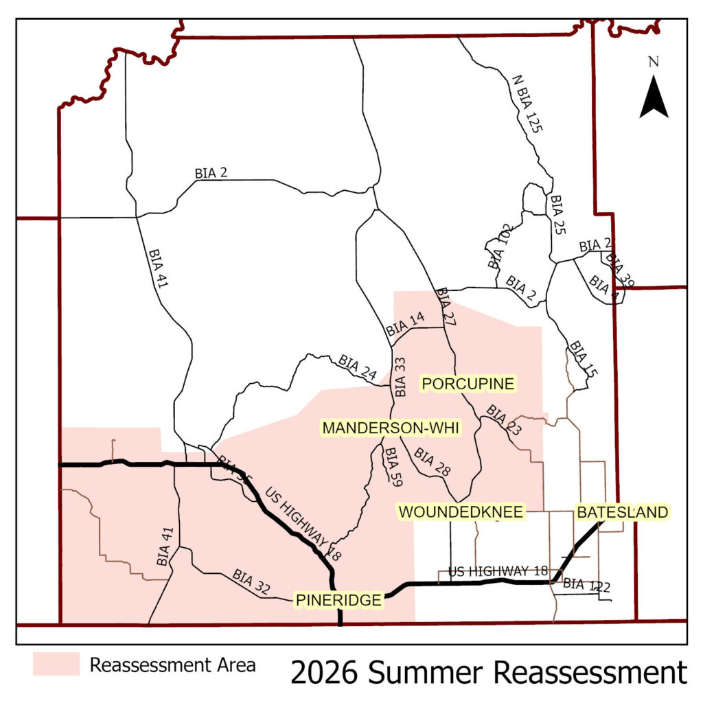 Map showing area to be reassessed in summer 2026